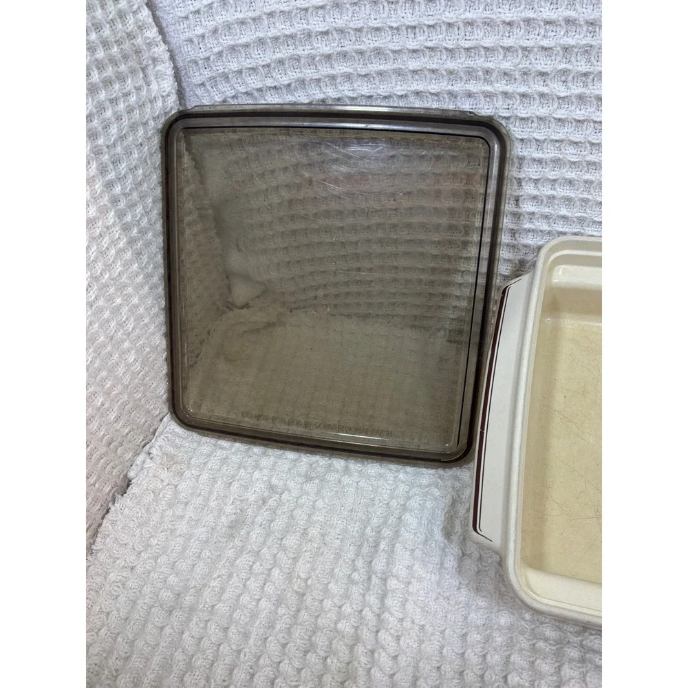 Vintage Unisex Microwave Cooking Etc. Square Casserole Dish Cream Brown